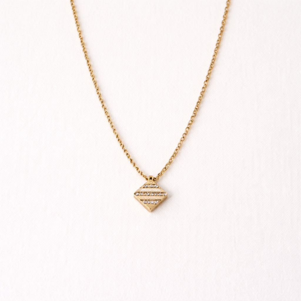 Gold-Plated Geometric Crystal Pendant Necklace