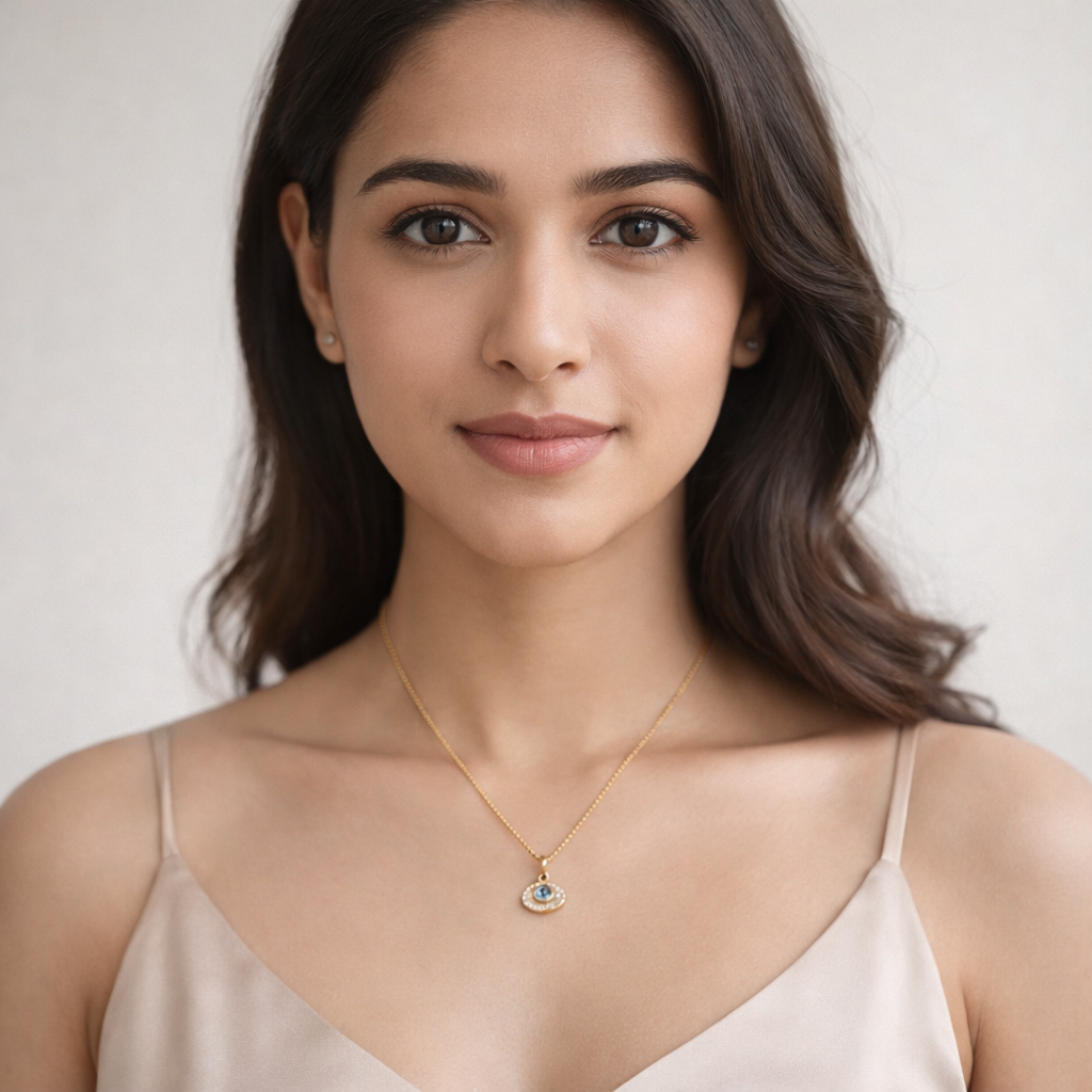 Evil Eye Crystal Pendant Necklace – Gold Finish Protective Jewelry