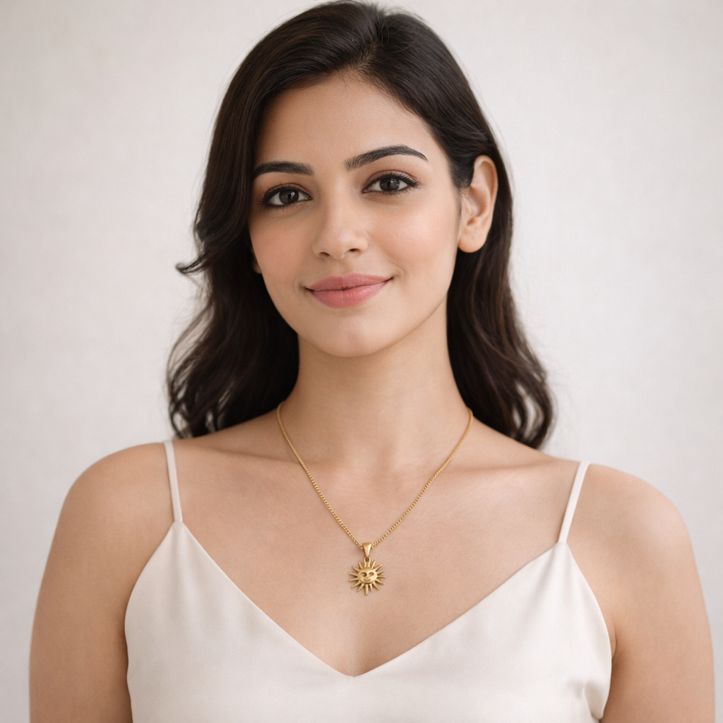 Celestial Sun Face Pendant Necklace – Bold Gold Statement Jewelry