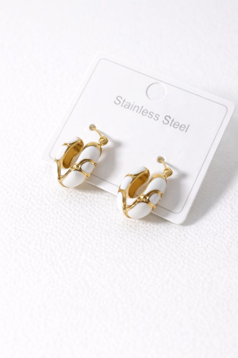 White Enamel Gold Hoop Earrings