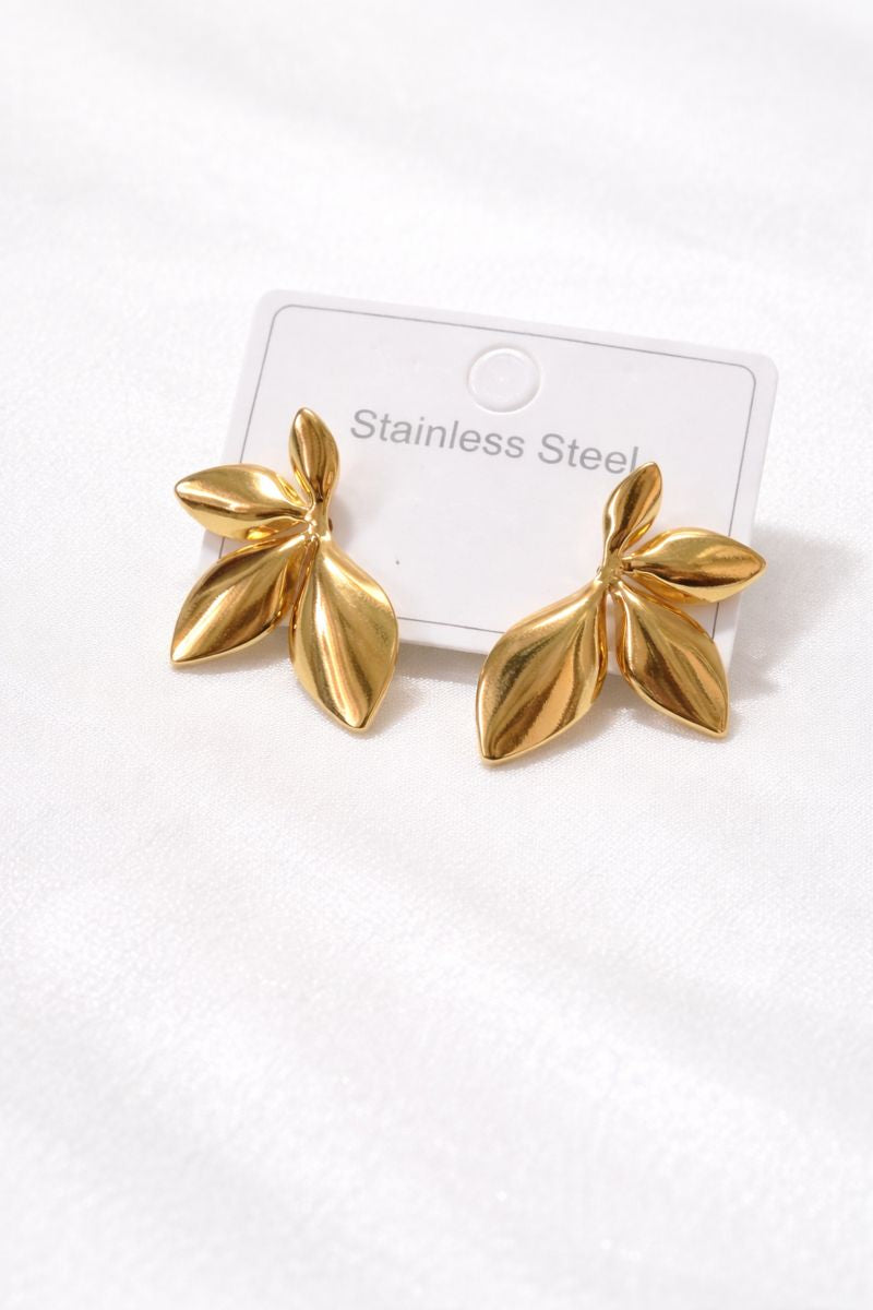 Golden Leaf Cluster Stud Earrings