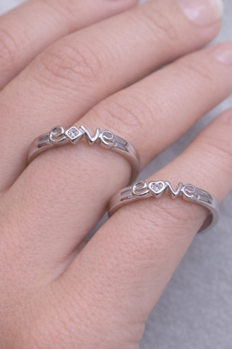 LOVE Letter Silver Couple Rings – Romantic Matching Ring Set