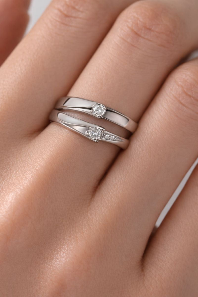 Elegant Silver Solitaire Couple Rings – Premium Matching Design