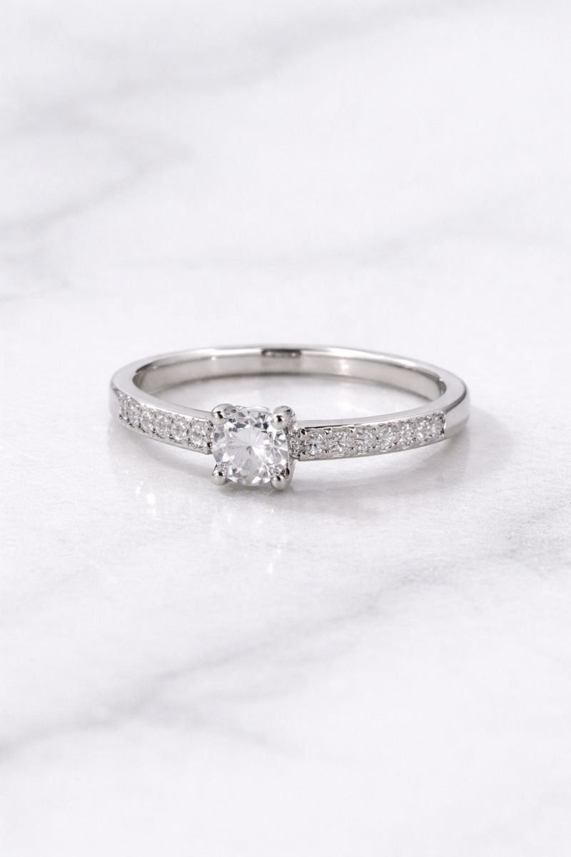 Classic Solitaire Silver Ring with Pavé Crystal Band