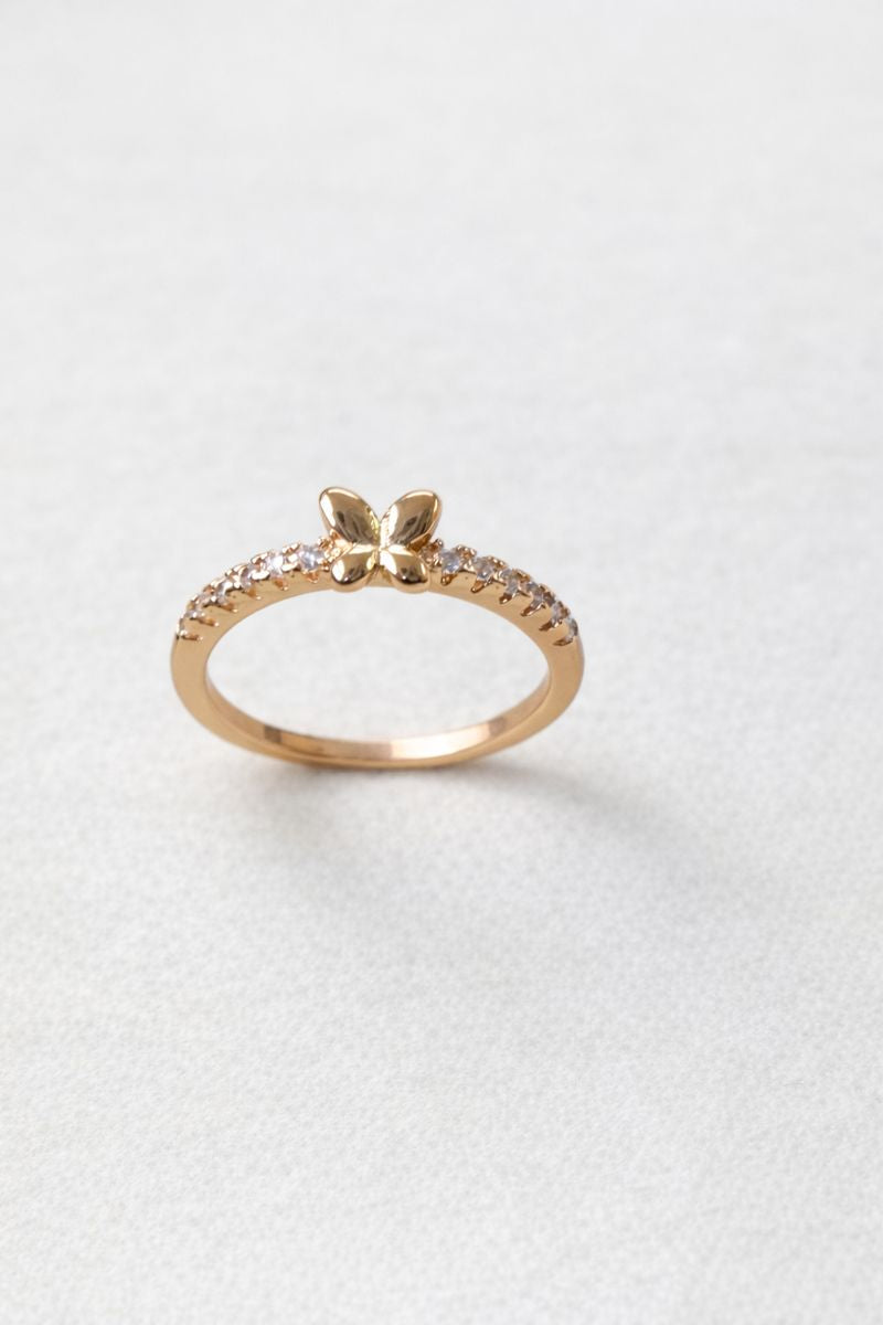 Delicate Butterfly Gold Ring with Crystal Accents