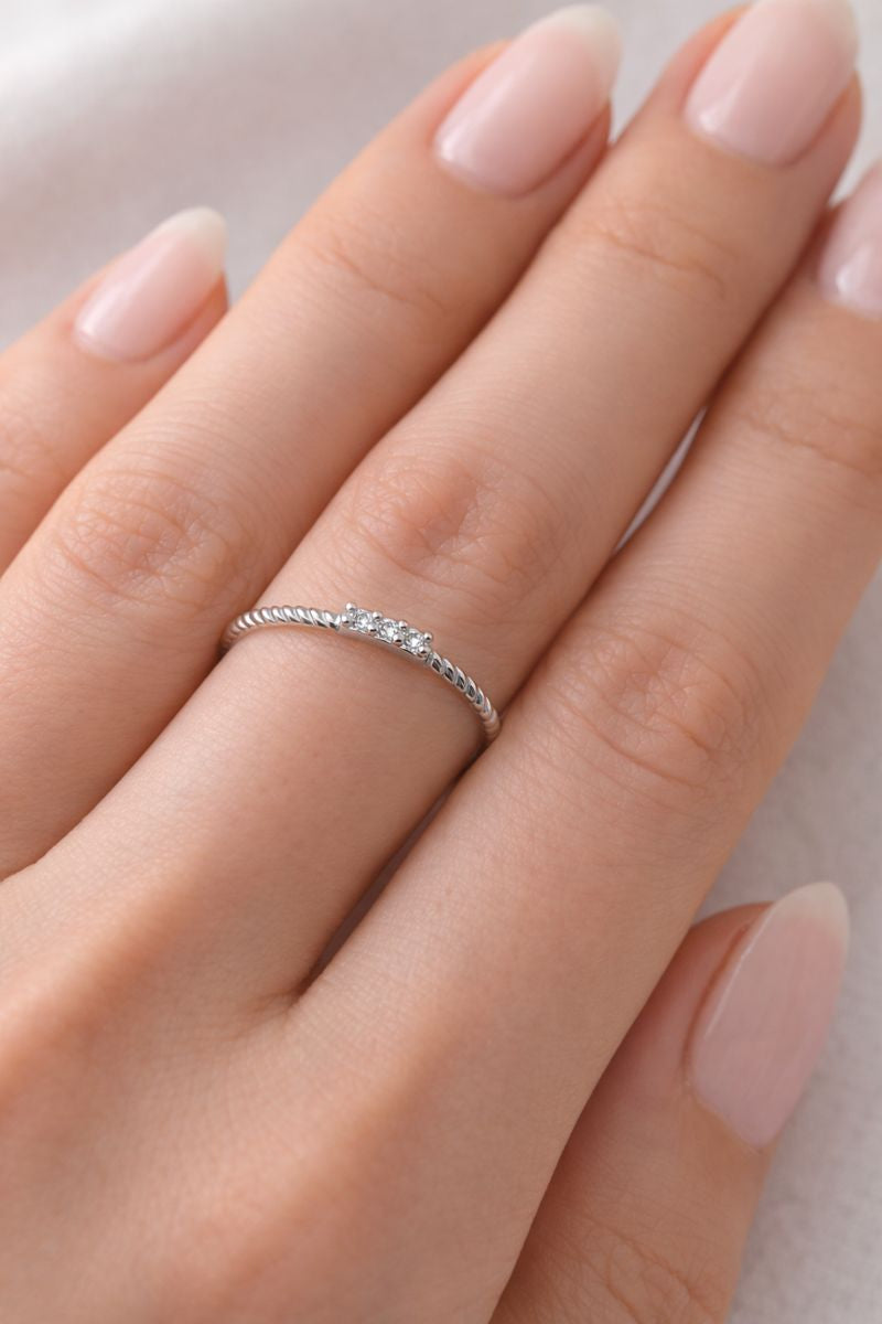 Minimal Three-Stone Silver Band Ring