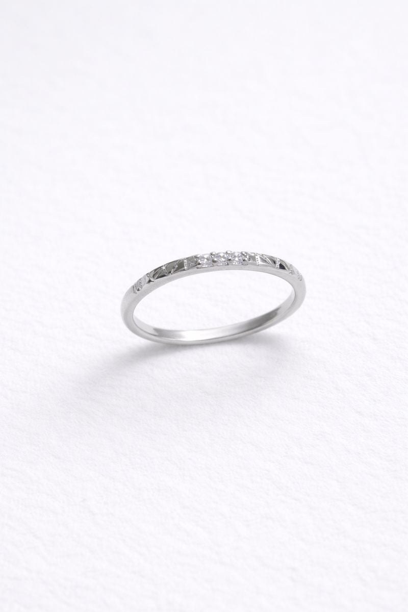 Elegant Silver Slim Band Ring with Crystal Detail