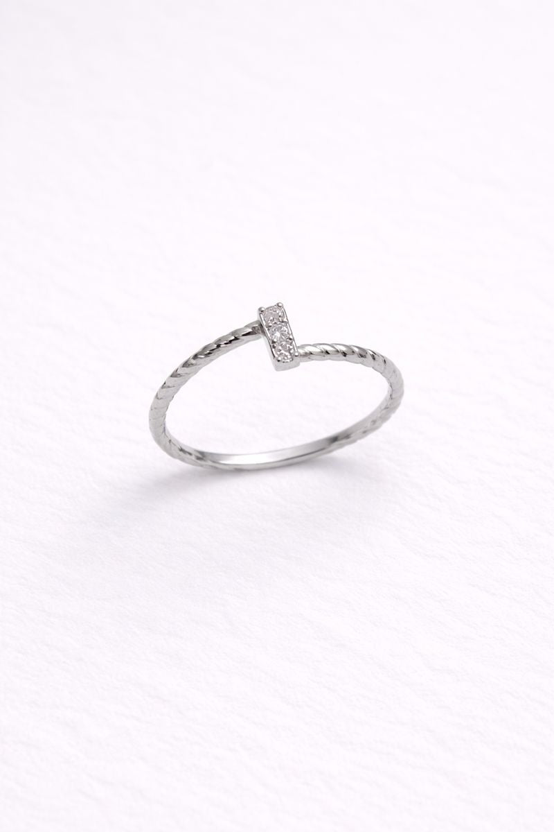 Silver Vertical Bar Crystal Ring