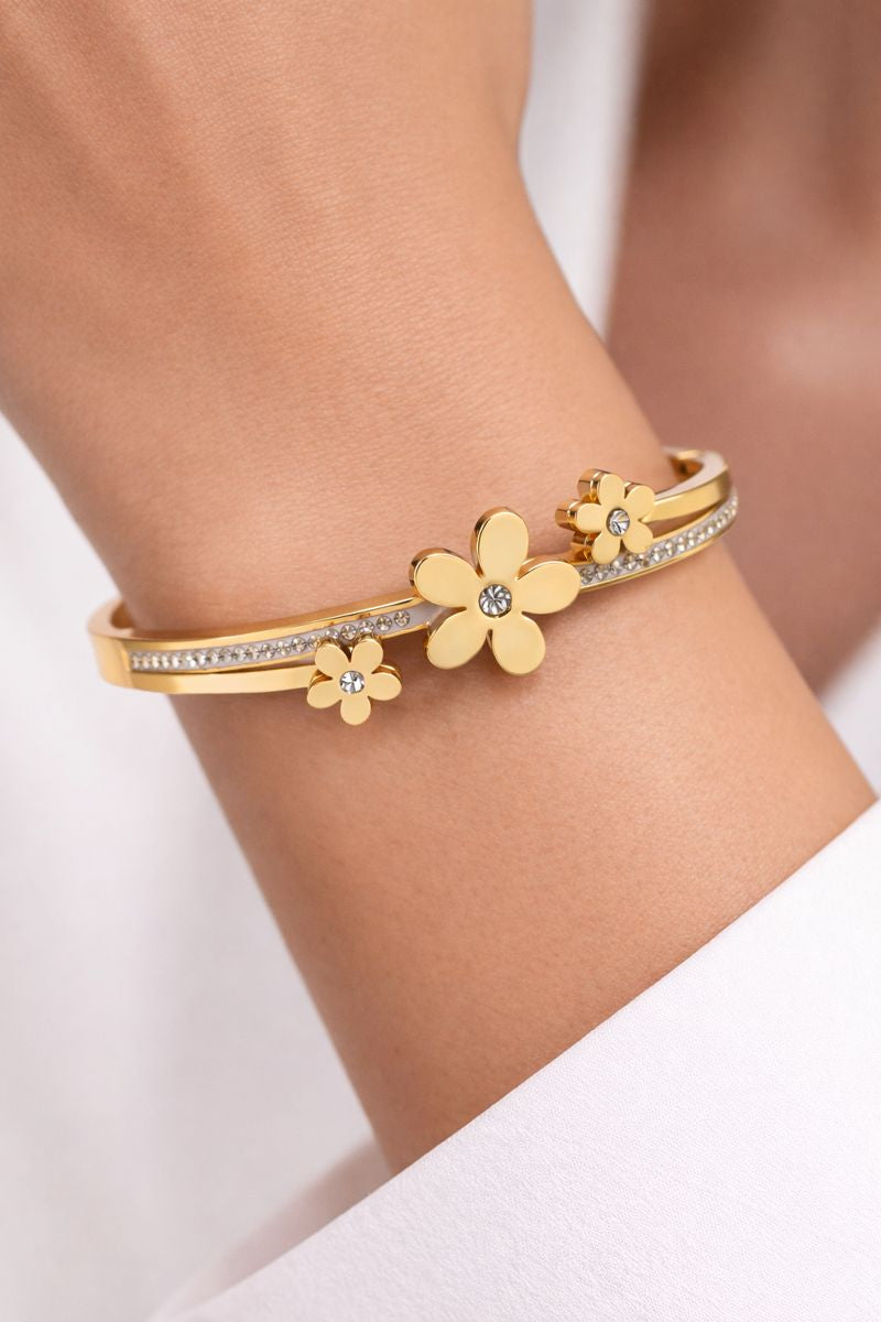Floral Crystal Gold Cuff Bracelet