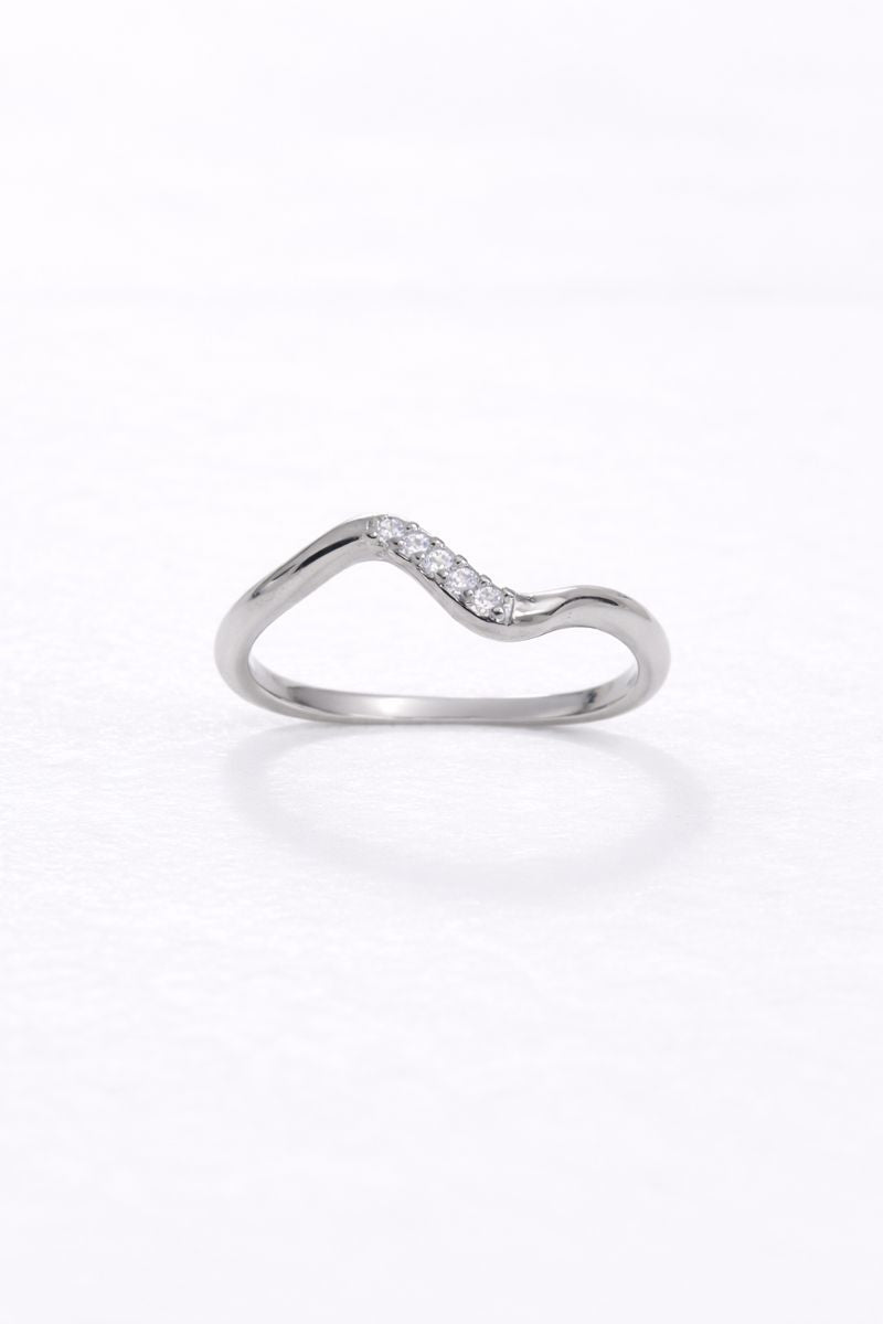Silver Curved Wave Crystal Ring