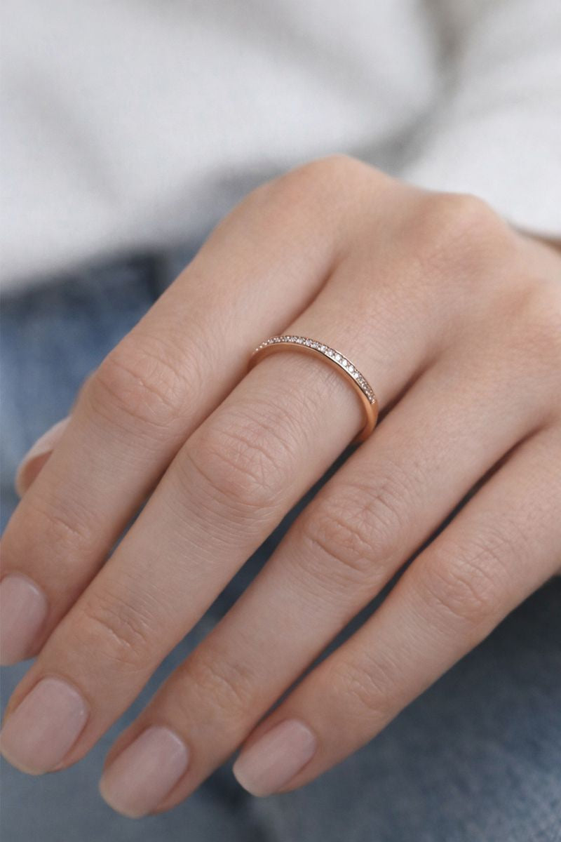 Minimal Rose Gold Open Crystal Band Ring