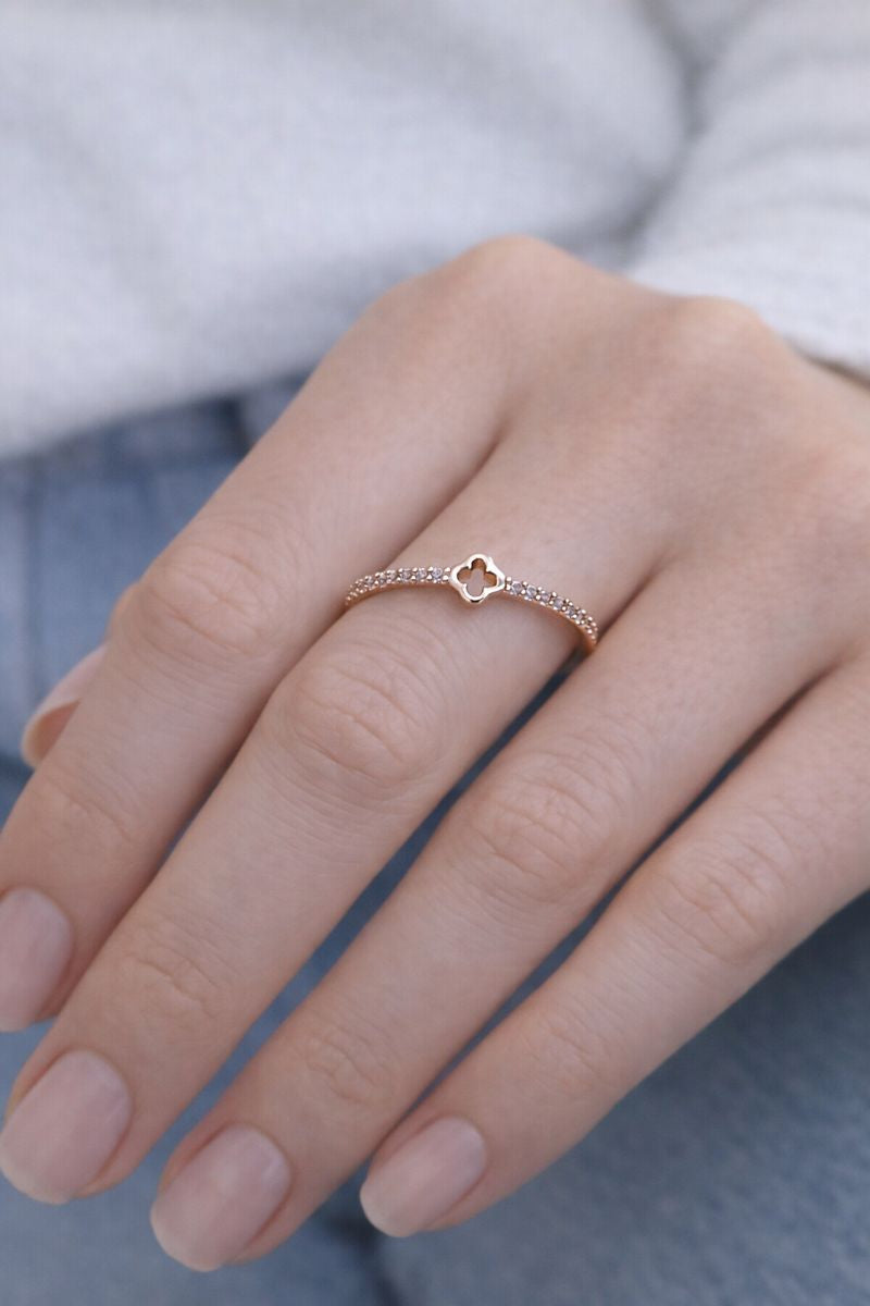 Rose Gold Clover Pavé Diamond-Style Ring