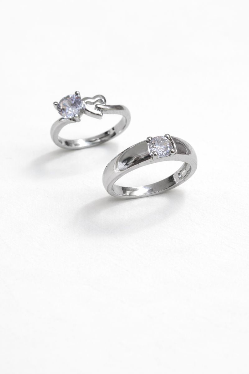 Elegant Silver Solitaire Couple Rings – Heart & Classic Design