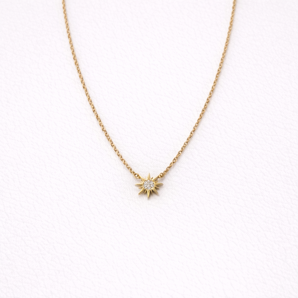 Gold-Plated Crystal Sunburst Pendant Necklace