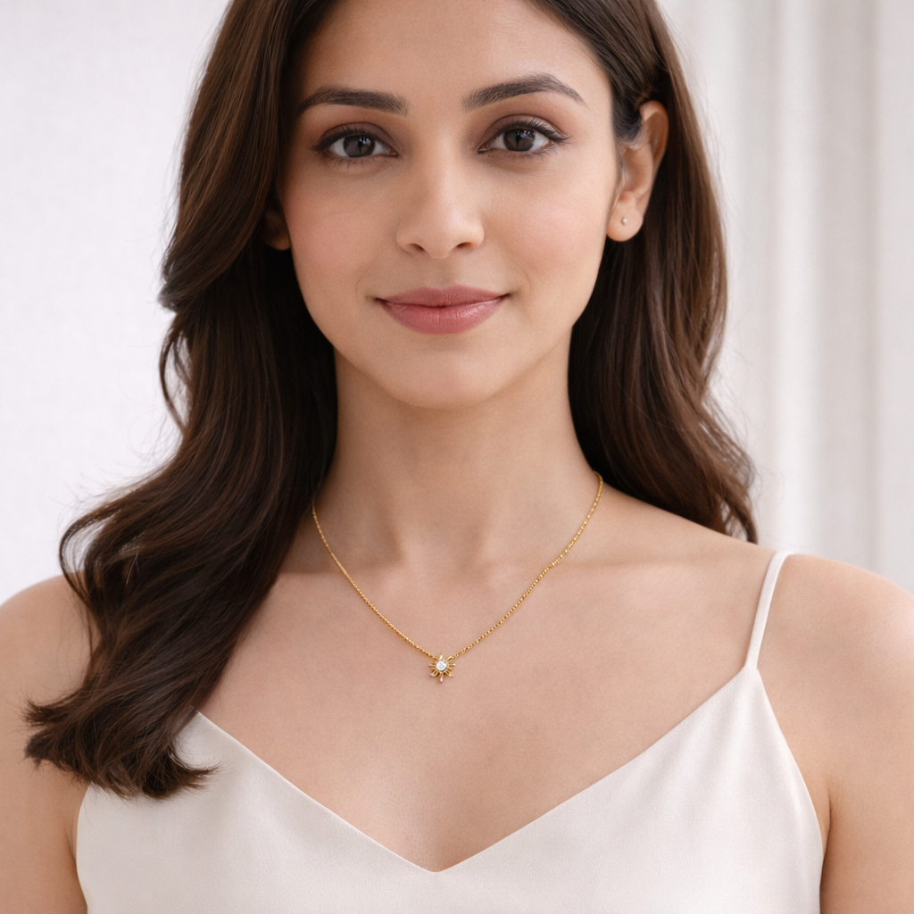 Gold-Plated Crystal Sunburst Pendant Necklace