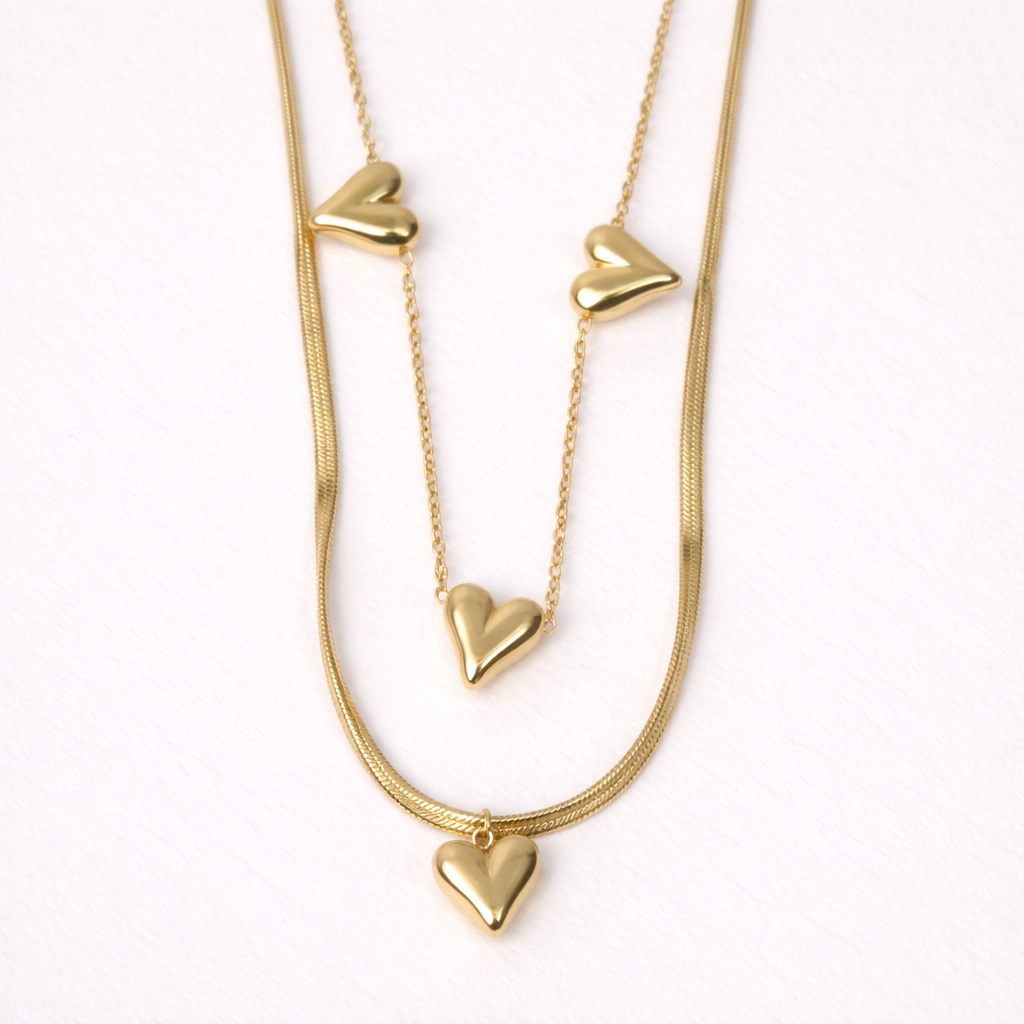 Gold-Plated Layered Heart Chain Necklace