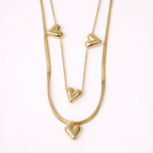 Gold-Plated Layered Heart Chain Necklace