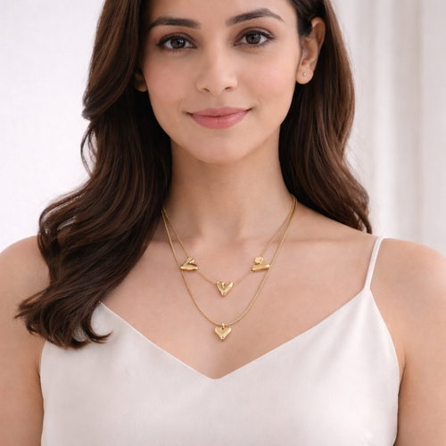 Gold-Plated Layered Heart Chain Necklace