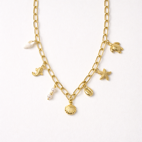 Gold-Plated Ocean Charm Statement Necklace