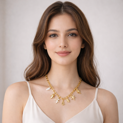 Gold-Plated Ocean Charm Statement Necklace