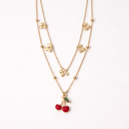 Gold-Plated Cherry Charm Layered Necklace