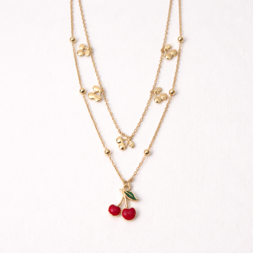 Gold-Plated Cherry Charm Layered Necklace