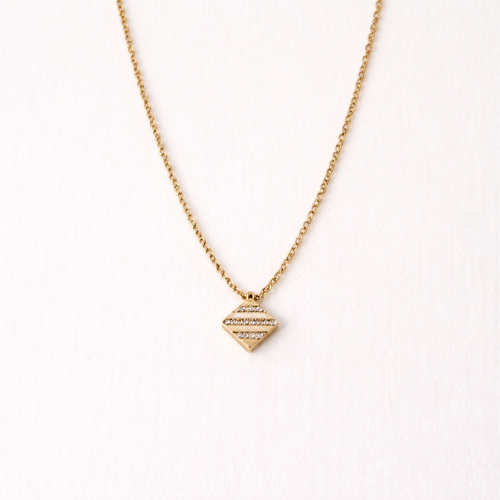 Gold-Plated Geometric Crystal Pendant Necklace