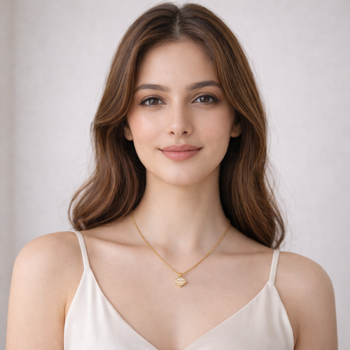 Gold-Plated Geometric Crystal Pendant Necklace