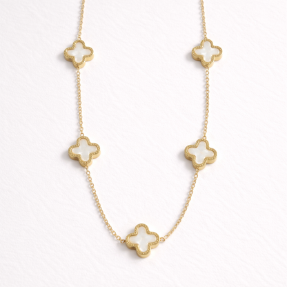 Elegant White Clover Charm Necklace – Gold Finish Minimal Jewelry
