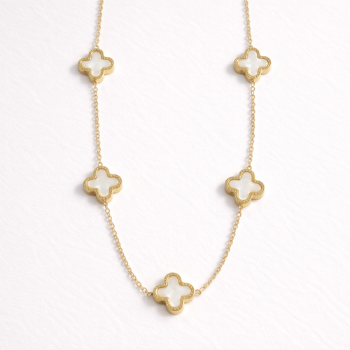 Elegant White Clover Charm Necklace – Gold Finish Minimal Jewelry