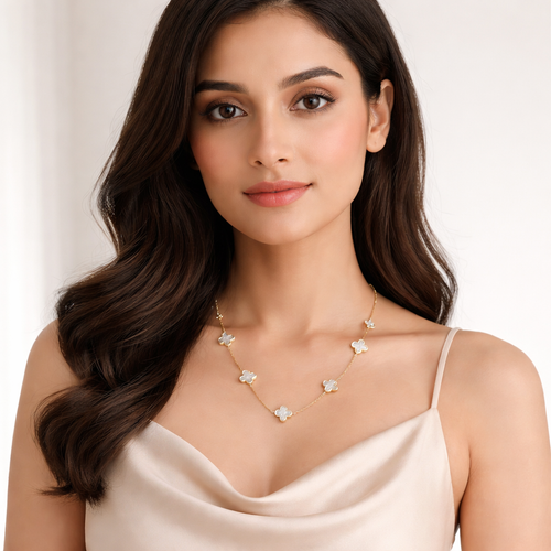 Elegant White Clover Charm Necklace – Gold Finish Minimal Jewelry