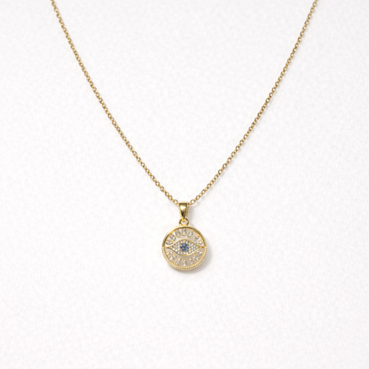 Elegant Evil Eye Pendant Necklace – Gold Finish with Crystal Detailing
