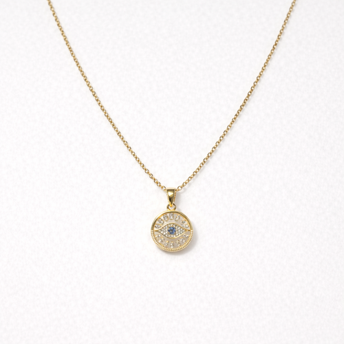 Elegant Evil Eye Pendant Necklace – Gold Finish with Crystal Detailing