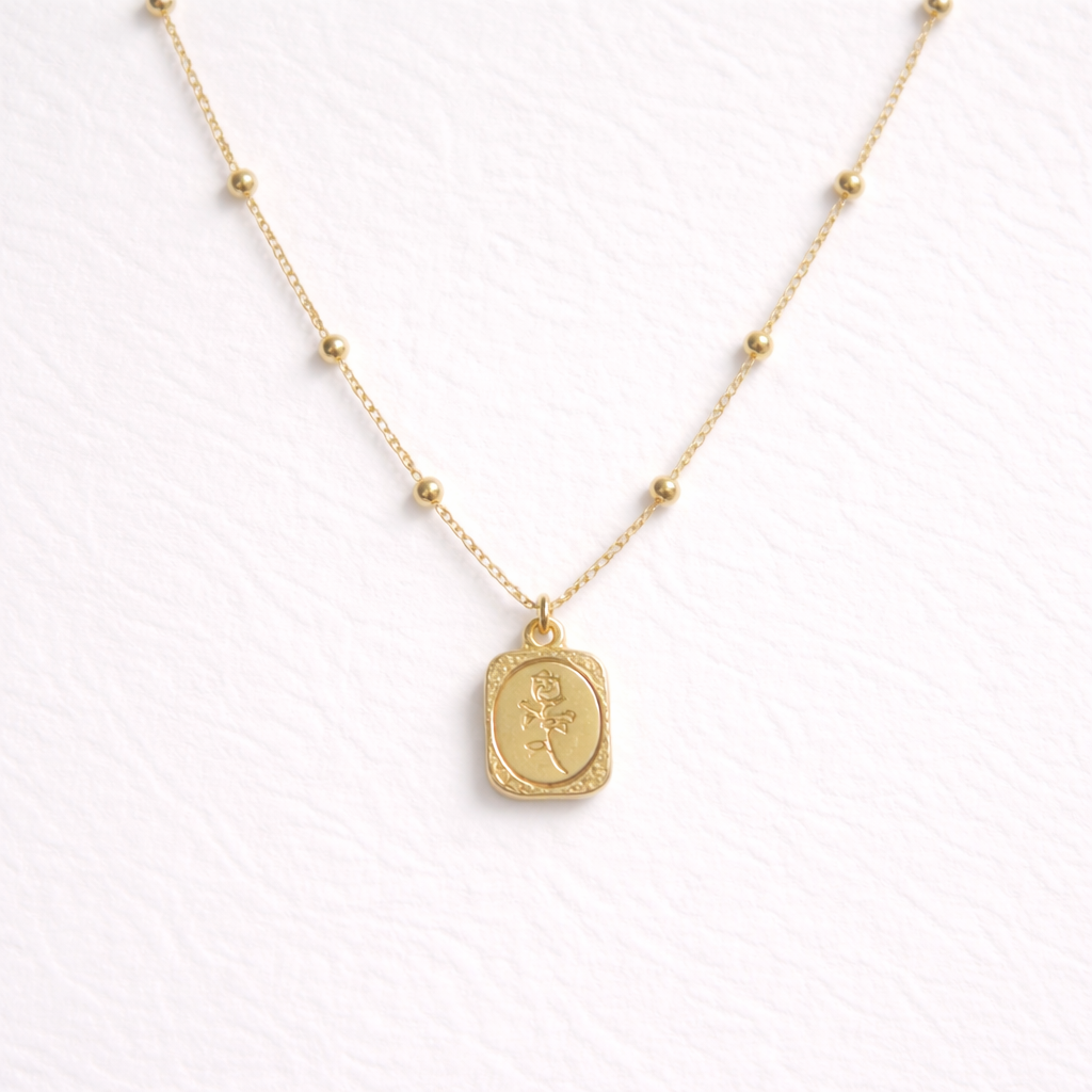 Elegant Rose Engraved Pendant Necklace – Gold Finish Minimal Jewelry
