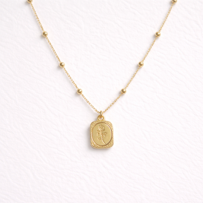 Elegant Rose Engraved Pendant Necklace – Gold Finish Minimal Jewelry