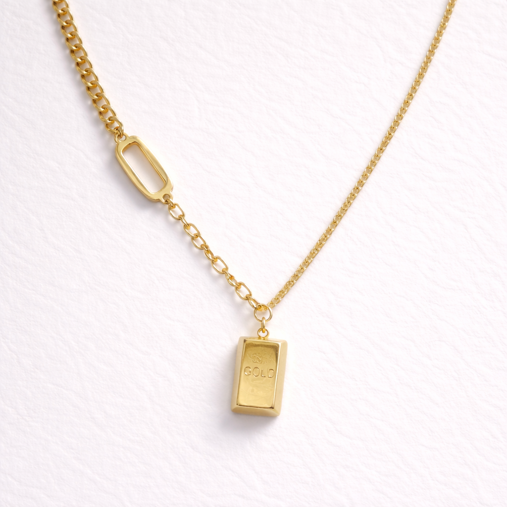 Gold Bar Pendant Necklace – Modern Minimal Luxury Chain