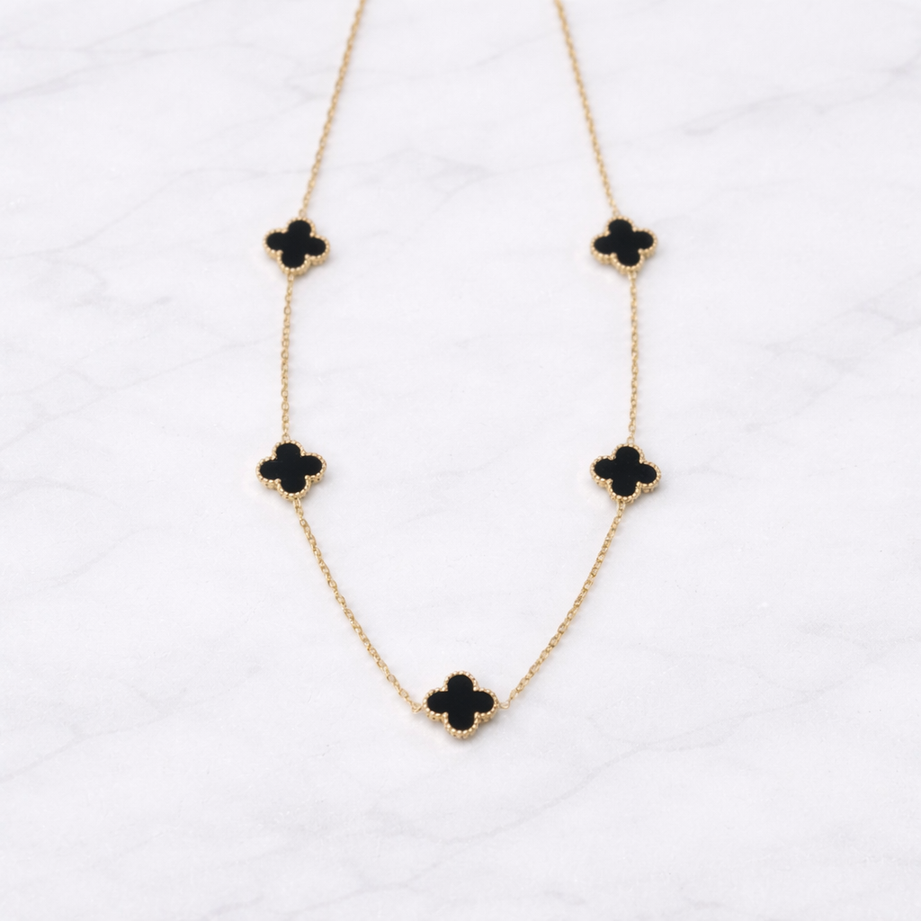 Black Clover Charm Necklace – Gold Finish Elegant Minimal Jewelry