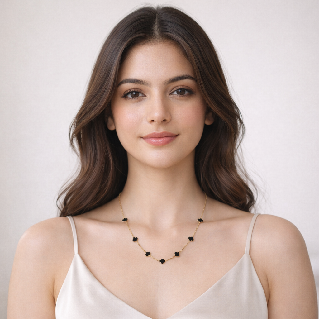 Black Clover Charm Necklace – Gold Finish Elegant Minimal Jewelry