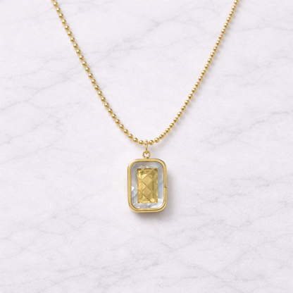 Rectangular Crystal Pendant Necklace – Gold Finish Beaded Chain