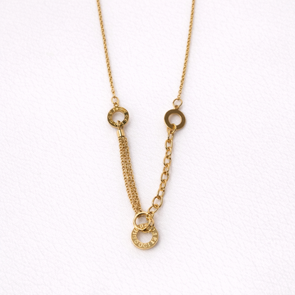 Gold-Plated Layered Chain & Ring Pendant Necklace