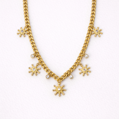 Gold-Plated Sunburst Charm Statement Necklace