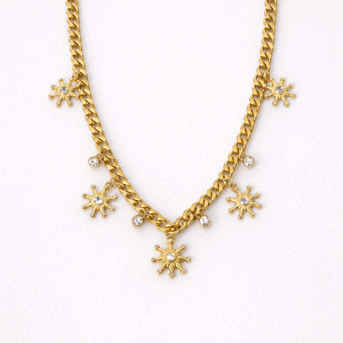Gold-Plated Sunburst Charm Statement Necklace