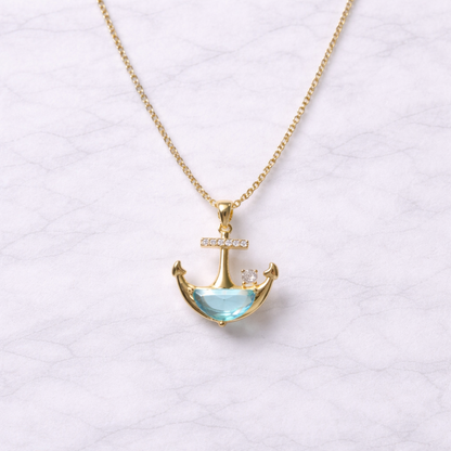Anchor Crystal Pendant Necklace – Gold Finish Nautical Luxury Jewelry