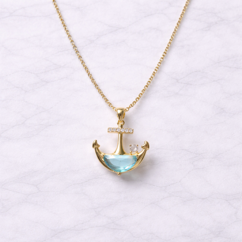 Anchor Crystal Pendant Necklace – Gold Finish Nautical Luxury Jewelry