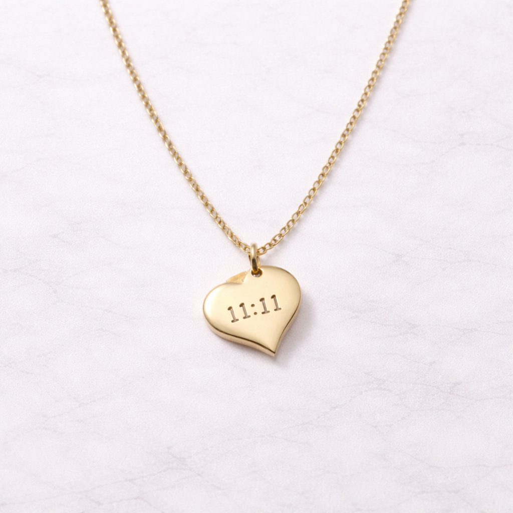 11:11 Heart Pendant Necklace – Gold Finish Manifestation Jewelry