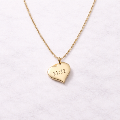 11:11 Heart Pendant Necklace – Gold Finish Manifestation Jewelry