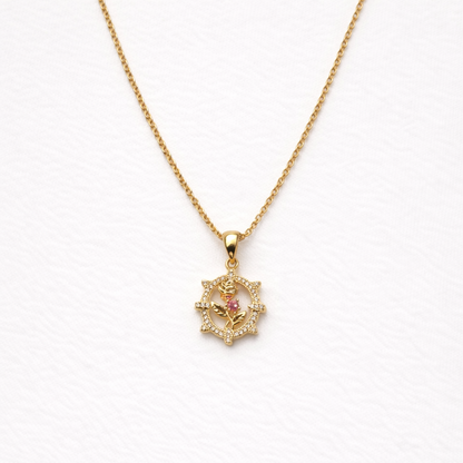 Crystal Rose Pendant Necklace – Gold Finish Elegant Floral Jewelry