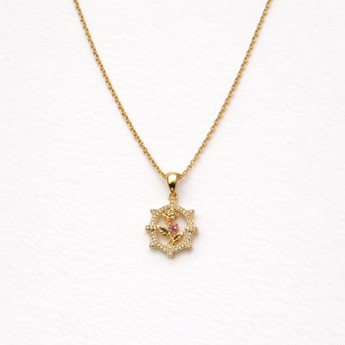 Crystal Rose Pendant Necklace – Gold Finish Elegant Floral Jewelry