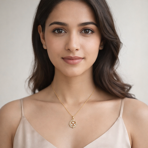 Crystal Rose Pendant Necklace – Gold Finish Elegant Floral Jewelry