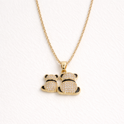 Double Panda Crystal Pendant Necklace – Gold Finish Cute & Elegant Jewelry